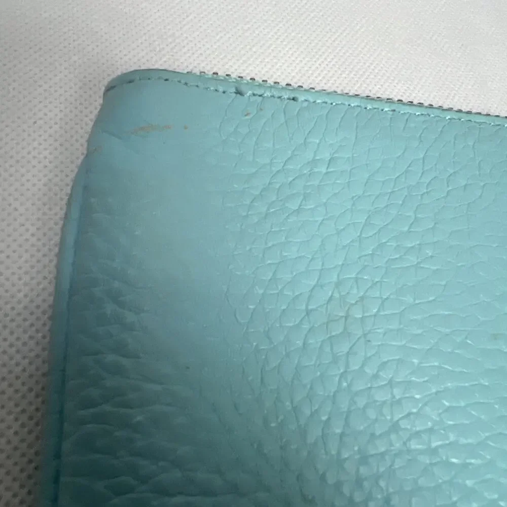 KATE SPADE NEW YORK ZIP TOP WRISTLET CLUTCH mint PEBBLED LEATHER PURSE